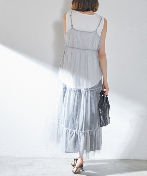 each（イーチ）の「チュールティアードキャミワンピース（ワンピース・レディース・ブラック/ライトグレー/チャコールグレー・FREE）」の6枚目の写真