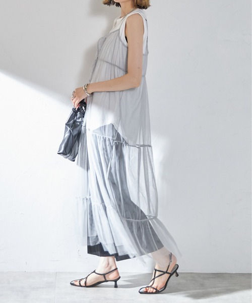 each（イーチ）の「チュールティアードキャミワンピース（ワンピース・レディース・ブラック/ライトグレー/チャコールグレー・FREE）」の5枚目の写真