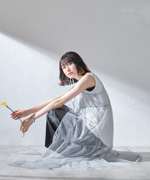 each（イーチ）の「チュールティアードキャミワンピース（ワンピース・レディース・ブラック/ライトグレー/チャコールグレー・FREE）」の4枚目の写真