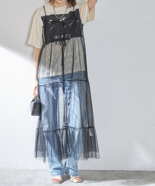 each（イーチ）の「チュールティアードキャミワンピース（ワンピース・レディース・ブラック/ライトグレー/チャコールグレー・FREE）」の14枚目の写真