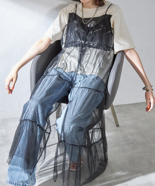 each（イーチ）の「チュールティアードキャミワンピース（ワンピース・レディース・ブラック/ライトグレー/チャコールグレー・FREE）」の9枚目の写真