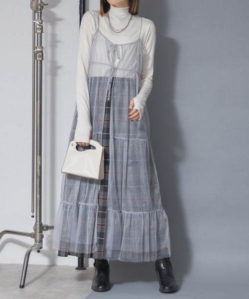 each（イーチ）の「チュールティアードキャミワンピース（ワンピース・レディース・ブラック/ライトグレー/チャコールグレー・FREE）」の22枚目の写真