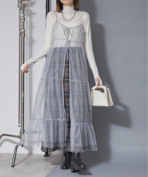 each（イーチ）の「チュールティアードキャミワンピース（ワンピース・レディース・ブラック/ライトグレー/チャコールグレー・FREE）」の19枚目の写真