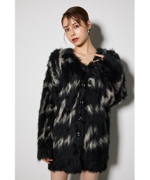 2WAYロングシャギールーズジャガードニットカーディガン