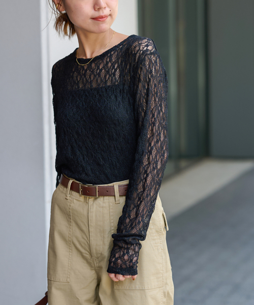 JOURNAL STANDARD relume(ジャーナルスタンダード レリューム)の「シアーレースロングスリーブTEE(Tシャツ/カットソー・レディース・ホワイト/ブラック・FREE)」の5枚目の写真
