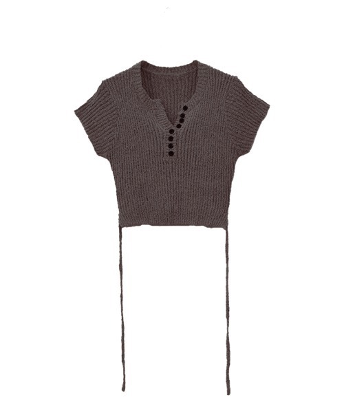 ニット セーター サイドリボンコンパクトニット／side ribbon compact knit 半袖 クルーネック バックオープン 肌見せ メランジ セール】サイドリボンコンパクトニット／side ribbon compact