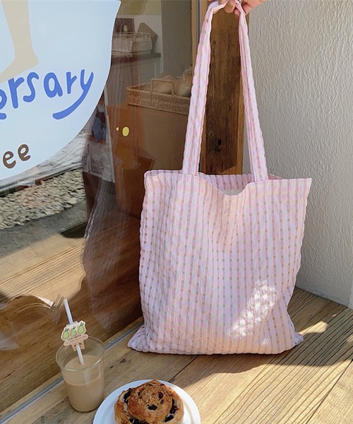 HALEY PESCA(ヘーリーペスカ)の「HALEY PESCA/【A4収納可】パステルカラー チェックトートバッグ(トートバッグ・レディース・イエロー/グリーン/パープル/ピンク/ブラック・FREE)」の1枚目の写真