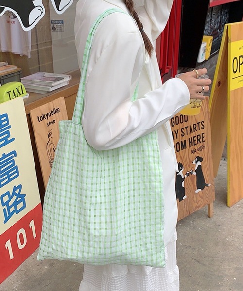 HALEY PESCA(ヘーリーペスカ)の「HALEY PESCA/【A4収納可】パステルカラー チェックトートバッグ(トートバッグ・レディース・イエロー/グリーン/パープル/ピンク/ブラック・FREE)」の3枚目の写真