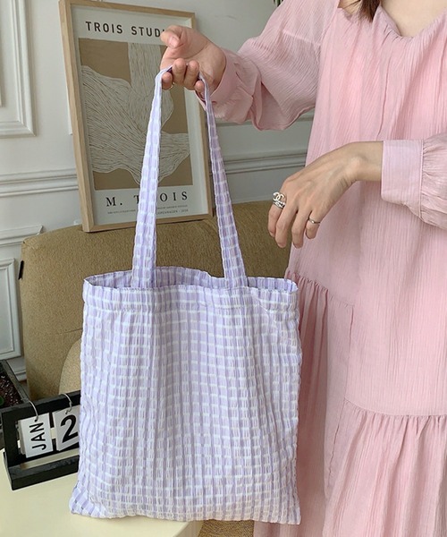 HALEY PESCA(ヘーリーペスカ)の「HALEY PESCA/【A4収納可】パステルカラー チェックトートバッグ(トートバッグ・レディース・イエロー/グリーン/パープル/ピンク/ブラック・FREE)」の11枚目の写真