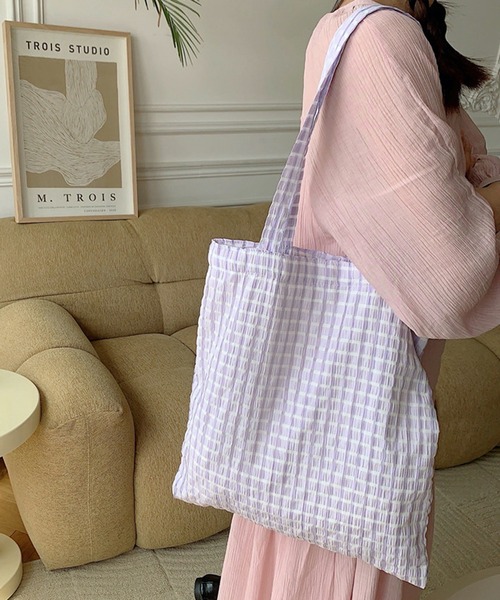 HALEY PESCA(ヘーリーペスカ)の「HALEY PESCA/【A4収納可】パステルカラー チェックトートバッグ(トートバッグ・レディース・イエロー/グリーン/パープル/ピンク/ブラック・FREE)」の13枚目の写真