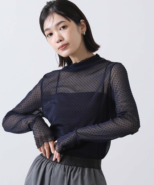 セール】フロッキードット指ぬき袖カットソー（Tシャツ/カットソー