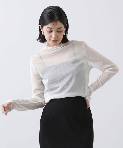 Gready Brilliant（グレディブリリアン）の「フロッキードット指ぬき袖カットソー（Tシャツ/カットソー・レディース・オフホワイト/ネイビー/ブラック・38）」の8枚目の写真