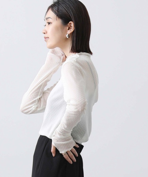 Gready Brilliant（グレディブリリアン）の「フロッキードット指ぬき袖カットソー（Tシャツ/カットソー・レディース・オフホワイト/ネイビー/ブラック・38）」の9枚目の写真