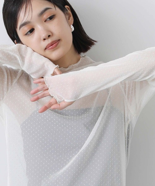 Gready Brilliant（グレディブリリアン）の「フロッキードット指ぬき袖カットソー（Tシャツ/カットソー・レディース・オフホワイト/ネイビー/ブラック・38）」の12枚目の写真