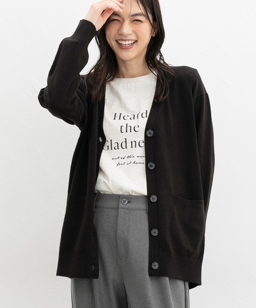 黒のVネックカーディガン ヒアルロン酸Vネックカーディガン（カーディガン/ボレロ）｜Honeys