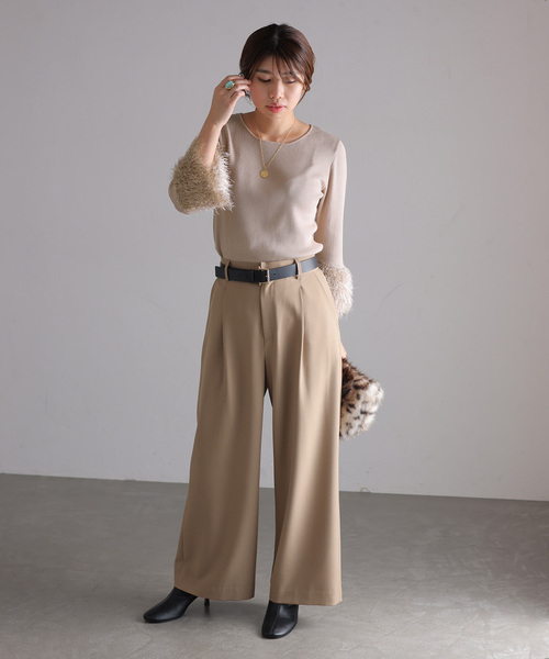 La TOTALITE(ラトータリテ)の「ラッフルスリーブプルオーバー(ニット/セーター・レディース・ベージュ/ホワイト系その他/ブラック・FREE)」の14枚目の写真