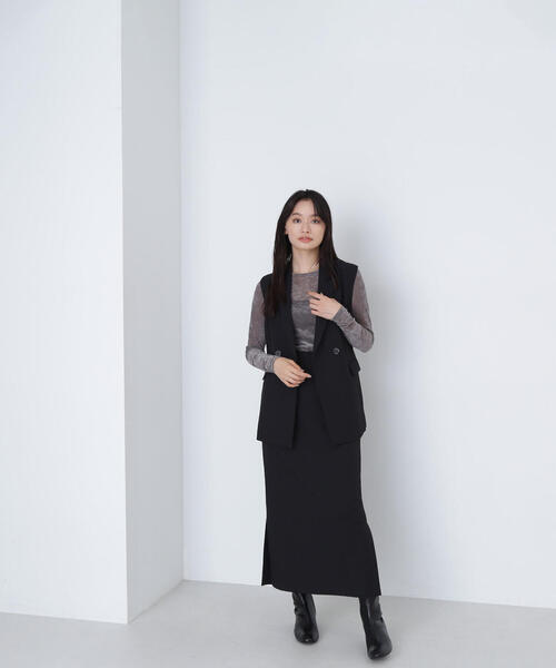 NATURAL BEAUTY BASIC（ナチュラルビューティーベーシック）の「＜クリアツイルセットアップシリーズ＞サイドスリットナロースカート（スカート・レディース・グレー系その他/ブラウン/ブラック・MEDIUM）」の5枚目の写真