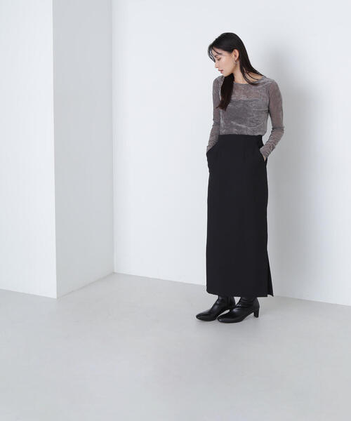 NATURAL BEAUTY BASIC（ナチュラルビューティーベーシック）の「＜クリアツイルセットアップシリーズ＞サイドスリットナロースカート（スカート・レディース・グレー系その他/ブラウン/ブラック・MEDIUM）」の6枚目の写真