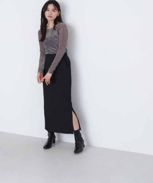 NATURAL BEAUTY BASIC（ナチュラルビューティーベーシック）の「＜クリアツイルセットアップシリーズ＞サイドスリットナロースカート（スカート・レディース・グレー系その他/ブラウン/ブラック・MEDIUM）」の8枚目の写真