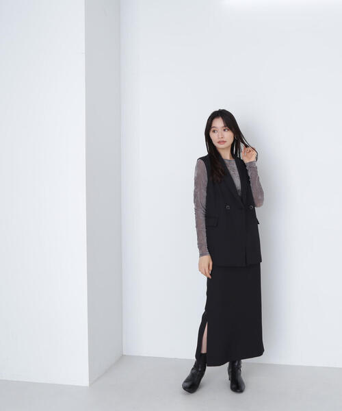 NATURAL BEAUTY BASIC（ナチュラルビューティーベーシック）の「＜クリアツイルセットアップシリーズ＞サイドスリットナロースカート（スカート・レディース・グレー系その他/ブラウン/ブラック・MEDIUM）」の9枚目の写真