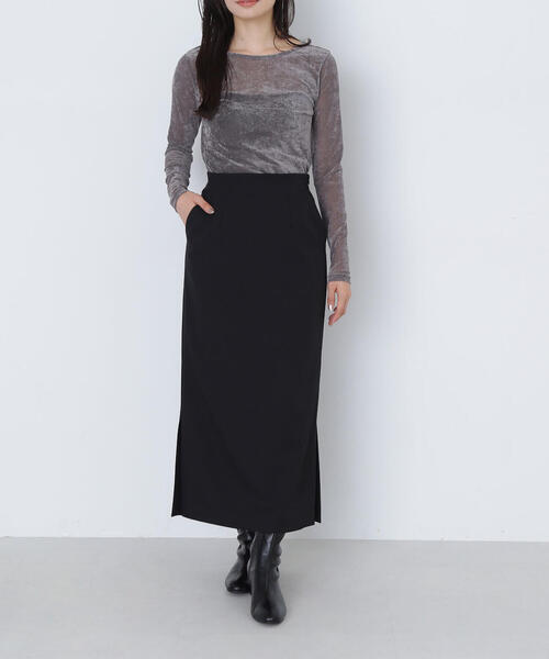 NATURAL BEAUTY BASIC（ナチュラルビューティーベーシック）の「＜クリアツイルセットアップシリーズ＞サイドスリットナロースカート（スカート・レディース・グレー系その他/ブラウン/ブラック・MEDIUM）」の10枚目の写真