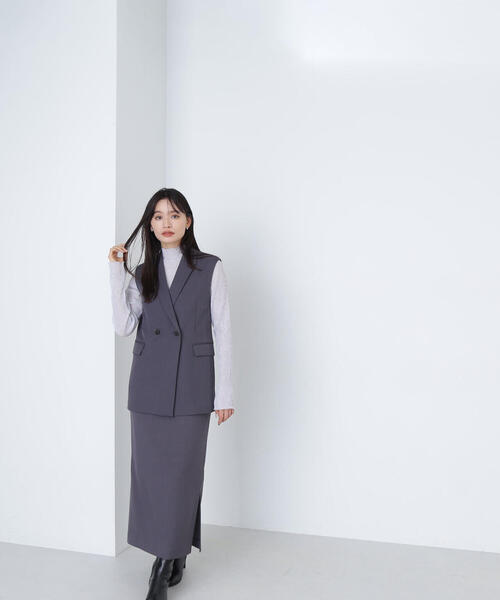 NATURAL BEAUTY BASIC（ナチュラルビューティーベーシック）の「＜クリアツイルセットアップシリーズ＞サイドスリットナロースカート（スカート・レディース・グレー系その他/ブラウン/ブラック・MEDIUM）」の14枚目の写真