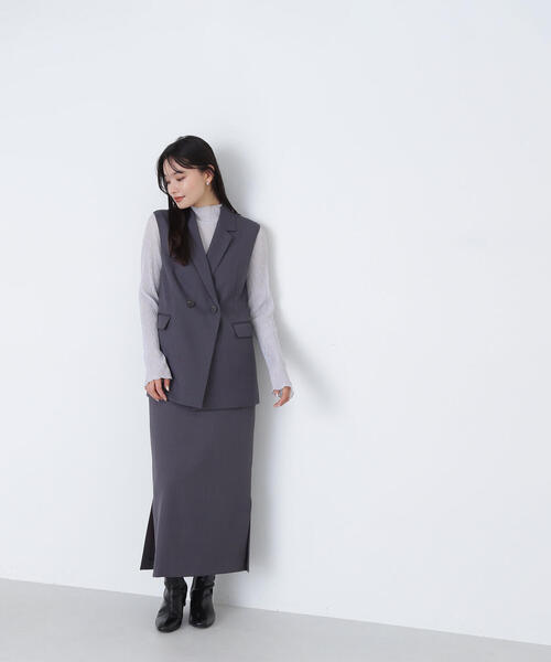 NATURAL BEAUTY BASIC（ナチュラルビューティーベーシック）の「＜クリアツイルセットアップシリーズ＞サイドスリットナロースカート（スカート・レディース・グレー系その他/ブラウン/ブラック・MEDIUM）」の15枚目の写真