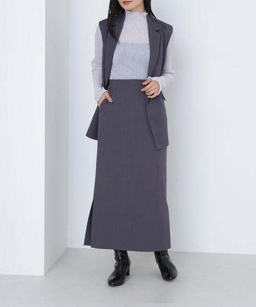 NATURAL BEAUTY BASIC（ナチュラルビューティーベーシック）の「＜クリアツイルセットアップシリーズ＞サイドスリットナロースカート（スカート・レディース・グレー系その他/ブラウン/ブラック・MEDIUM）」の19枚目の写真