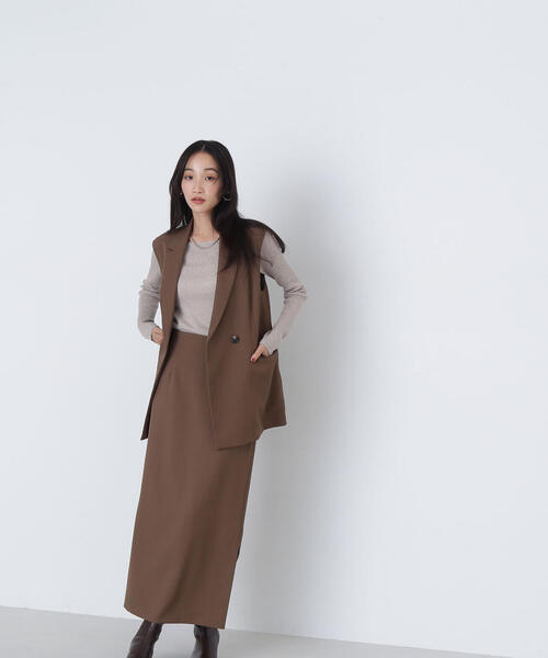 NATURAL BEAUTY BASIC（ナチュラルビューティーベーシック）の「＜クリアツイルセットアップシリーズ＞サイドスリットナロースカート（スカート・レディース・グレー系その他/ブラウン/ブラック・MEDIUM）」の22枚目の写真