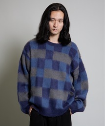 【MandO】ウール混イレギュラーチェックジャガードシャギーニット