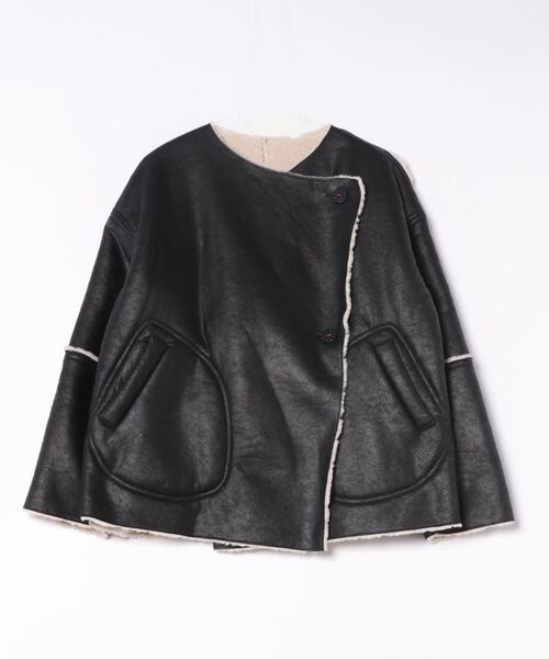 Q（キュー）の「フェイクムートンブルゾン（ブルゾン・レディース・グレイッシュベージュ/ブラック・MEDIUM）」の17枚目の写真