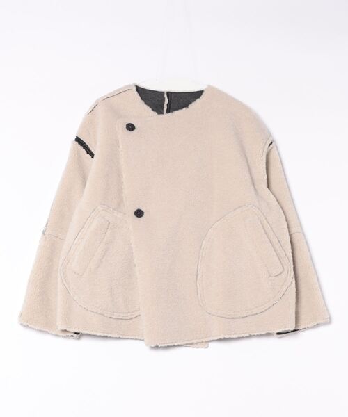 Q（キュー）の「フェイクムートンブルゾン（ブルゾン・レディース・グレイッシュベージュ/ブラック・MEDIUM）」の20枚目の写真