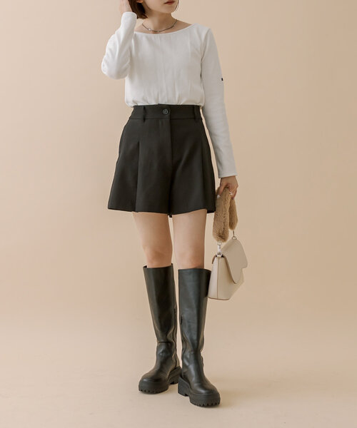 mline（エムライン）の「[mline]チビ長袖ロングTシャツ（Tシャツ/カットソー・レディース・ブラック/オフホワイト/チャコールグレー/グリーン/レッド/ベージュ/ピンク・FREE）」の12枚目の写真