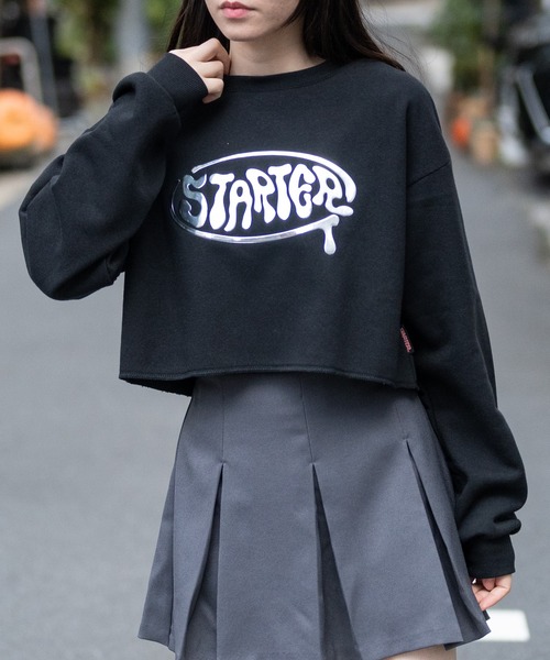 STARTER BLACK LABEL(スターターブラックレーベル)の「【t】〔STARTER BLACK LABEL〕メタルプリント カットオフ ショート丈 スウェット(スウェット・レディース・ブラック/カーキ/チャコールグレー/ホワイト・MEDIUM/LARGE)」の9枚目の写真
