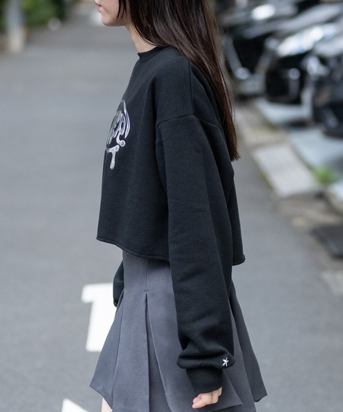 STARTER BLACK LABEL(スターターブラックレーベル)の「【t】〔STARTER BLACK LABEL〕メタルプリント カットオフ ショート丈 スウェット(スウェット・レディース・ブラック/カーキ/チャコールグレー/ホワイト・MEDIUM/LARGE)」の10枚目の写真
