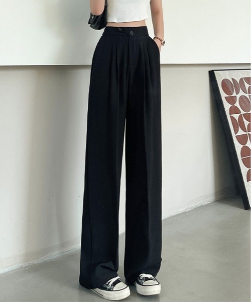 kirakiraShop(キラキラショップ)の「ハイウエスト ダブルタック ツイル パンツ(スラックス・レディース・ピンク/モカ/グレー/ブラック・S/M/L)」の5枚目の写真