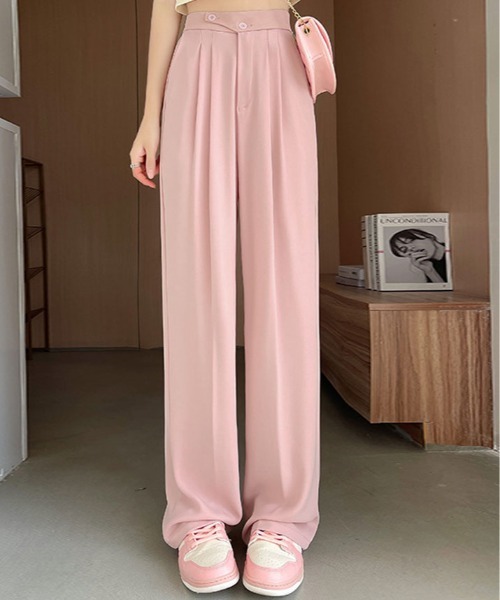 kirakiraShop(キラキラショップ)の「ハイウエスト ダブルタック ツイル パンツ(スラックス・レディース・ピンク/モカ/グレー/ブラック・S/M/L)」の10枚目の写真