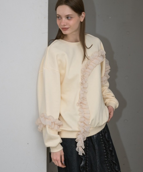 fitmore ミルフィーユフリルスウェット ブラック FUFRTE／バックフリル