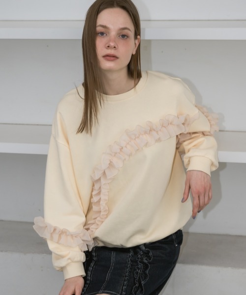 idem（イデム）の「many frill loose sweat / デザインフリルスウェット（スウェット・レディース・ネイビー/グレー/クリーム・FREE）」の12枚目の写真