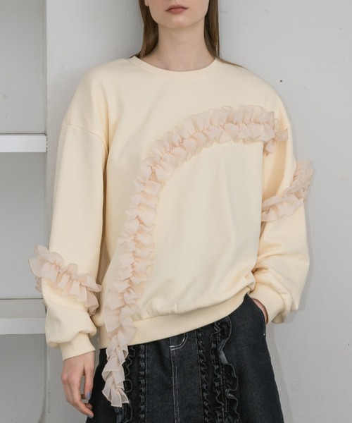 idem（イデム）の「many frill loose sweat / デザインフリルスウェット（スウェット・レディース・ネイビー/グレー/クリーム・FREE）」の4枚目の写真