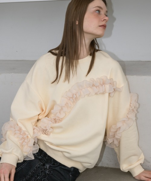 idem（イデム）の「many frill loose sweat / デザインフリルスウェット（スウェット・レディース・ネイビー/グレー/クリーム・FREE）」の7枚目の写真