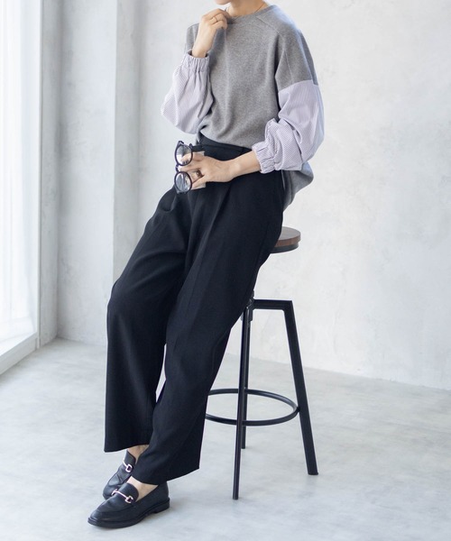 NAVY 異素材切り替え プルオーバー レイヤード風（その他トップス