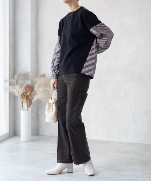 NAVY 異素材切り替え プルオーバー レイヤード風（その他トップス