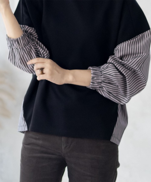 セール】NAVY 異素材切り替え プルオーバー レイヤード風（その他