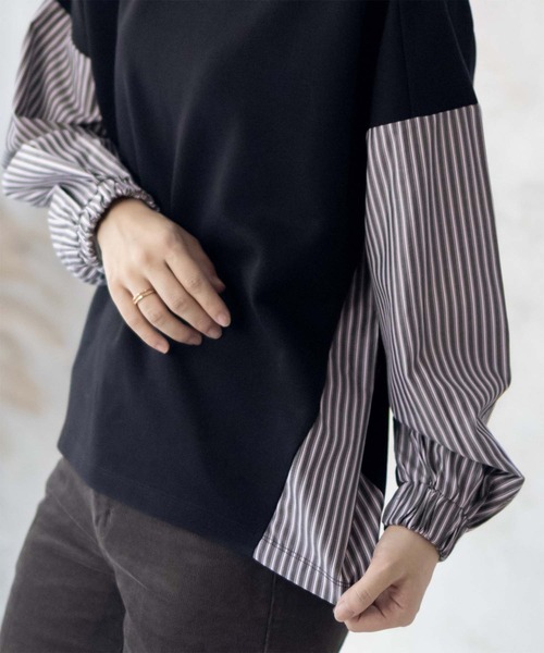 NAVY 異素材切り替え プルオーバー レイヤード風（その他トップス