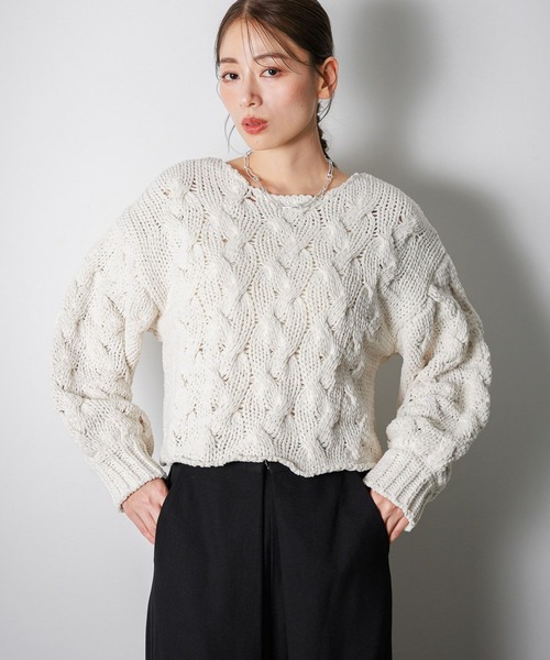 LAKOLE（ラコレ）の「モールケーブルプルオーバー / 149366（ニット/セーター・レディース・ピンク/アイボリー/チャコールグレー・FREE）」の6枚目の写真