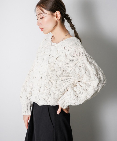 LAKOLE（ラコレ）の「モールケーブルプルオーバー / 149366（ニット/セーター・レディース・ピンク/アイボリー/チャコールグレー・FREE）」の7枚目の写真