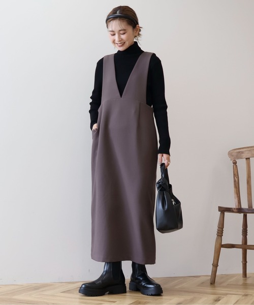 AMERICAN HOLIC（アメリカンホリック）の「イージーケアVネックワンピース（ワンピース・レディース・ブラック/モカ・M/L）」の2枚目の写真