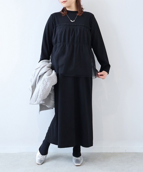 【セール】【L～5L 大きいサイズ】チュールレイヤード風カットワンピース（ワンピース）｜leswel（レスウェル）