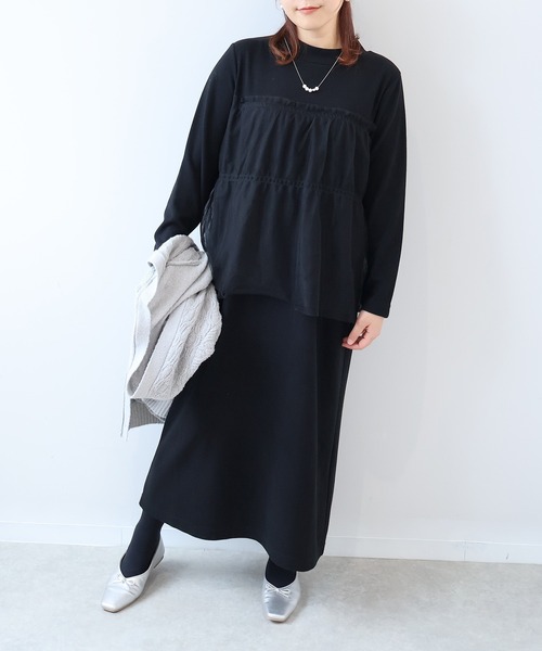 【セール】【L～5L 大きいサイズ】チュールレイヤード風カットワンピース（ワンピース）｜leswel（レスウェル）